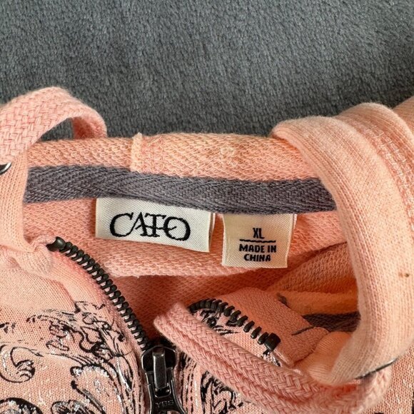 Cato Hoodie Sweatshirt XL Jacket Womens Full Zip Orange Graphic Comfy Y2K Tribal - Picture 7 of 9